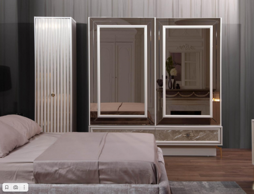 Ensemble complet de chambre moderne : lit, tables de chevet, meubles de designer