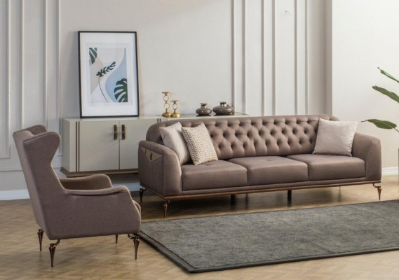 Ensemble de canapés Chesterfield beige pour le salon, composé de 3 et 1 places. Canapé luxueux neuf.