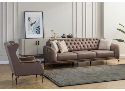 Ensemble de canapés Chesterfield beige pour le salon, composé de 3 et 1 places. Canapé luxueux neuf.