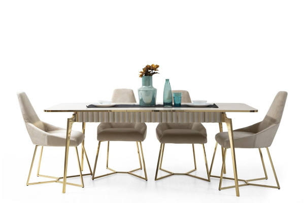 Ensemble salle à manger doré Suite de luxe Table à manger avec chaises Mobilier de designer