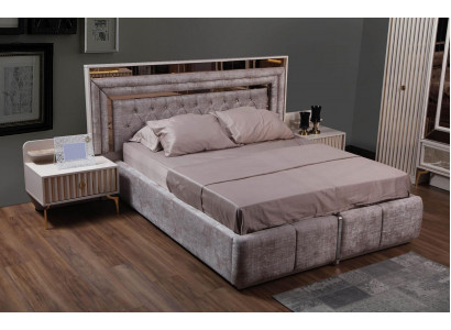 Taupes Ensemble de chambre à coucher Mobilier de designer Lit double Tables de chevet Mobilier en bois