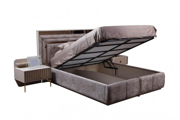Taupes Ensemble de chambre à coucher Mobilier de designer Lit double Tables de chevet Mobilier en bois