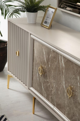 Buffet moderne avec 2 miroirs - Meubles luxueux de salon design en bois.