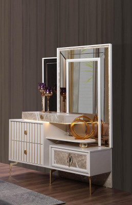 Coiffeuse blanche Chambre Designer en bois Console avec miroir nouveau