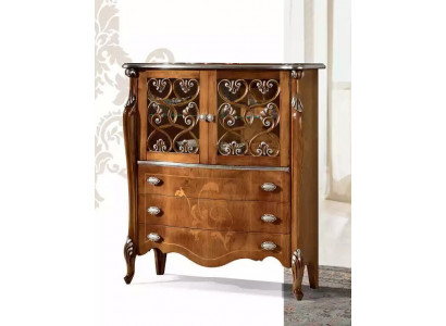 Commode classique style vintage marron avec 3 tiroirs pour le rangement du salon.