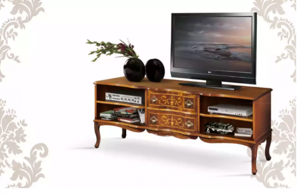 Étagère télé de luxe élégante TV meuble bas buffet en bois Salon marron Meubles