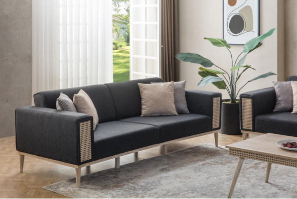 Ensemble moderne de meubles de salon gris de haute qualité.