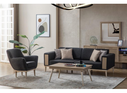 Ensemble de salon gris de luxe Trois places Fauteuil Rembourrage Style Textile Meubles