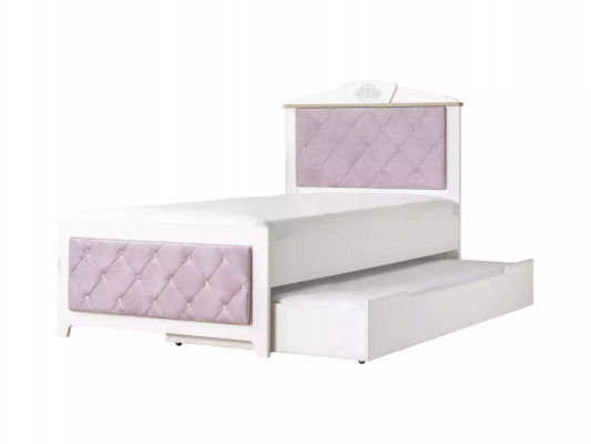 Lit fonctionnel Chesterfield, lit gigogne pour enfants en bois rose de 120 cm.