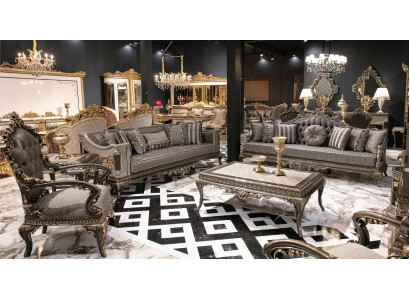 Canapé Chesterfield gris classique ensemble 3+3+1 place Table basse 4 pièces