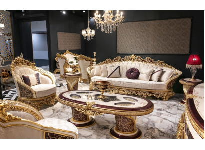 Canapé Chesterfield blanc-doré 3 + 1 place Ensemble de table basse 3 places 3pcs Sofa