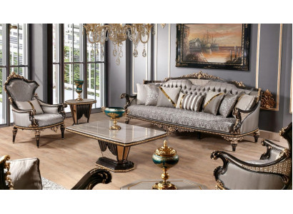 Canapé Chesterfield 3 places + 1 table basse + 3 pièces ensemble de canapés en gris