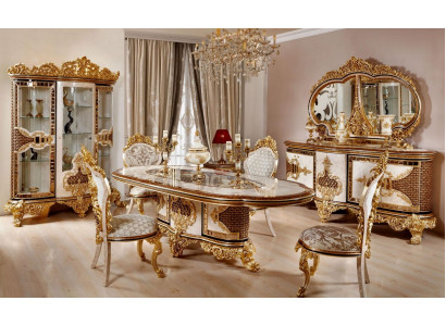 Suite salle à manger classique de luxe blanche Table à manger 6x Chaises Commode