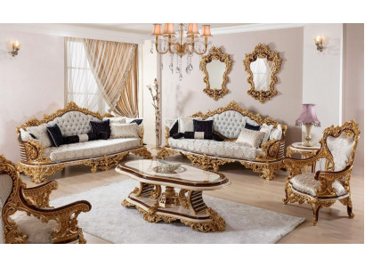 Ensemble canapé Chesterfield Blanc classique 3+3+1 place Table basse 4 pièces