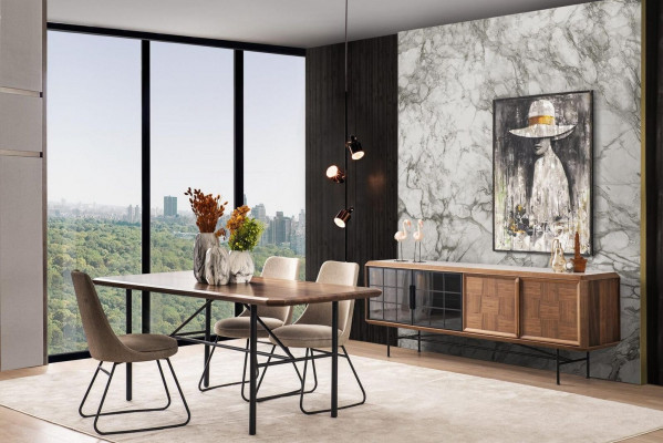 Coin repas Ensemble de salle à manger Table à manger Ensemble de 8 pièces Salle à manger Marron Bois Élégant