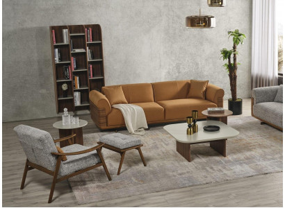 Ensemble de canapé complet avec canapé rembourré marron trois places fauteuil moderne 3 pièces
