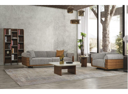 Canapé rembourré gris complet et fauteuil moderne trois places 2 pièces