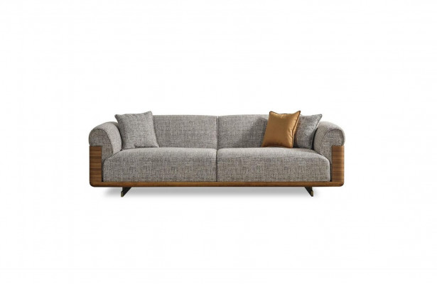 Canapé rembourré gris complet et fauteuil moderne trois places 2 pièces