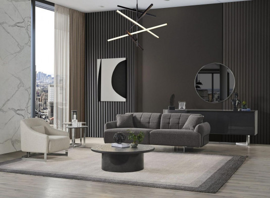 Canapé Rembourré Gris Complet avec Trois Places et Fauteuil Moderne en deux pièces Nouveaux