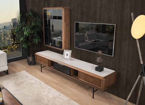 Groupe meuble TV - Buffet TV - Buffet - Armoire 2 pièces en bois brun Étagère
