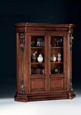 Étagère en bois massif brun pour livres, meuble de salon. Armoire de luxe brune.