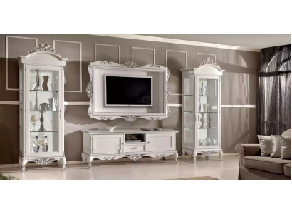 Unité murale basse 2x Vitrine Cadre TV set 4 pièces. Style classique blanc