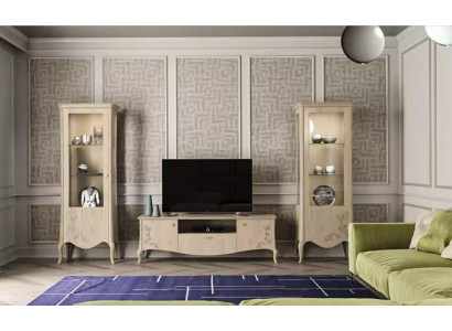 Meuble TV pour salon Vitrine Buffet Étagère Salon de luxe Beige Ensemble 3 pièces.