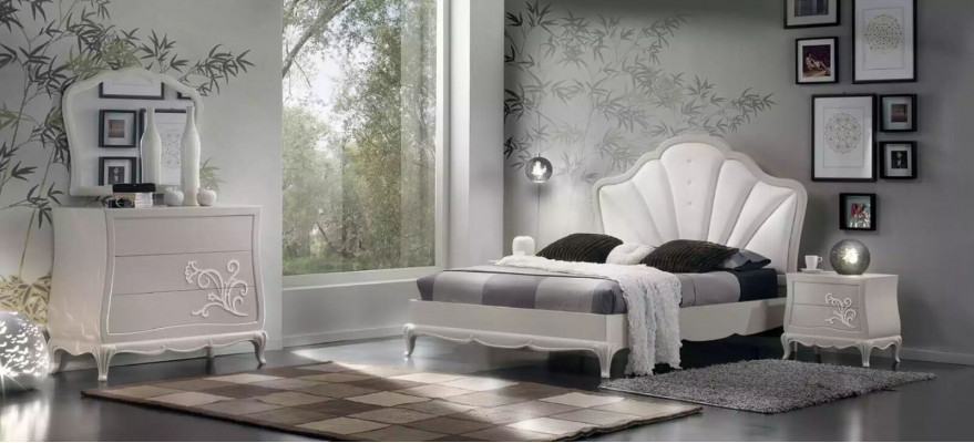 Ensemble de chambre de luxe 5 pièces. Lit 2x Tables de chevet Commode Meubles de designer