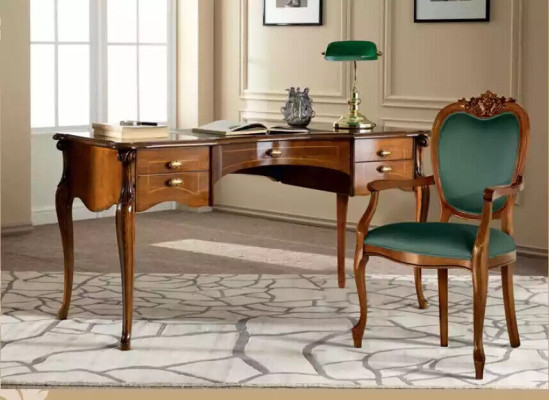 Mobilier de bureau classique brun en bois Table Chaises Étagère