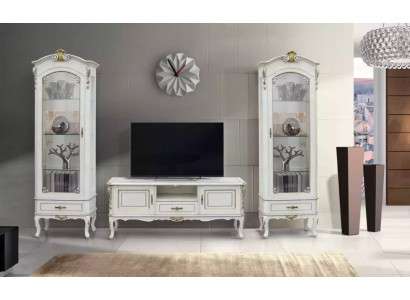 Ensemble de 3 pièces Unité murale TV Buffet bas 2x Vitrine Mobilier style italien blanc
