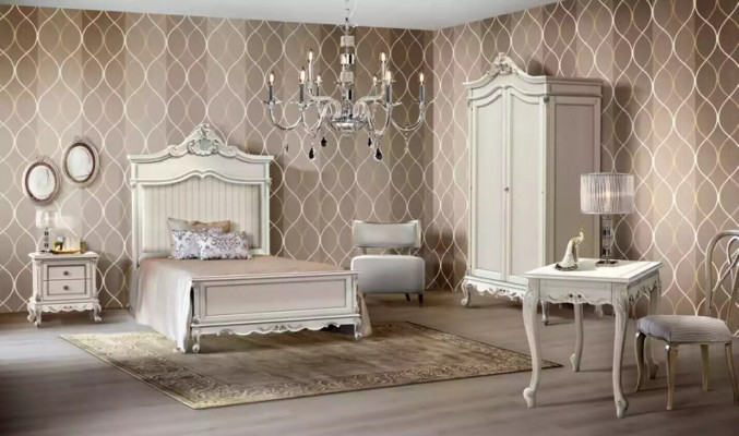 Ensemble de chambre à coucher Style Moderne Lit Table de chevet Bureau Mobilier 4 pièces.