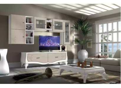 Ensemble de luxe pour salon murale composé de vitrine, bahut bas, étagère murale et télévision, 5 pièces. Nouveau.