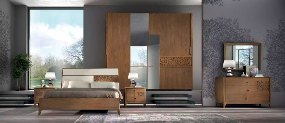 Ensemble de chambre 6 pièces. Lit de luxe 2x tables de chevet Armoire en bois neuf