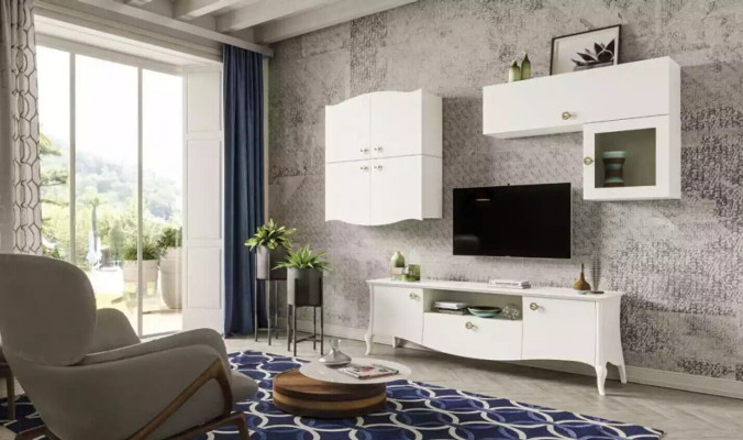 Meuble TV de luxe Salon Meuble TV Lowboard Buffet Buffet Unité murale Blanc neuf