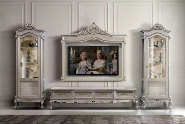 Groupe TV-cabinet Lowboard Meuble TV Gris Ensemble de salon 4 pièces Unité murale nouvelle