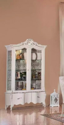 Vitrine de salon italien Armoire de meuble de salon Vitrine en verre blanc.