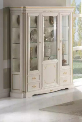 Vitrine classique Armoire de luxe blanche Style italien en bois Meubles en verre