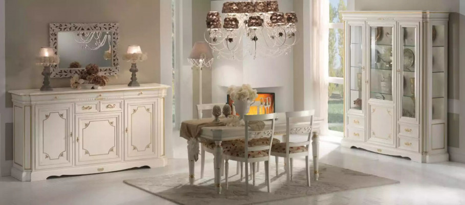 Vitrine classique Armoire de luxe blanche Style italien en bois Meubles en verre