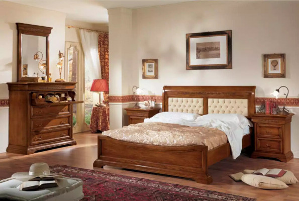 Chambre lit complet 2x tables de chevet Ensemble mobilier de luxe 3 pièces. Marron