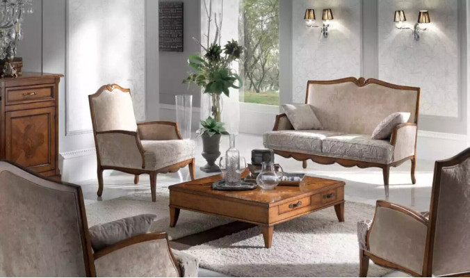 Ensemble de salon Fauteuil Table basse Canapé 2 places Tapisserie de siège Deux places Luxe Beige neuf