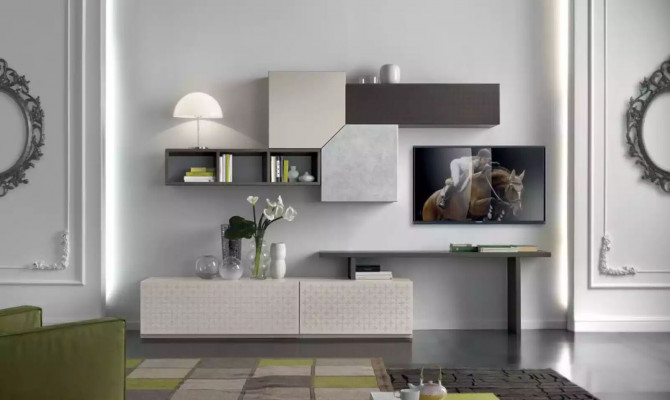 Placard TV Meuble italien Salon Luxueux Buffet Unité murale Bois
