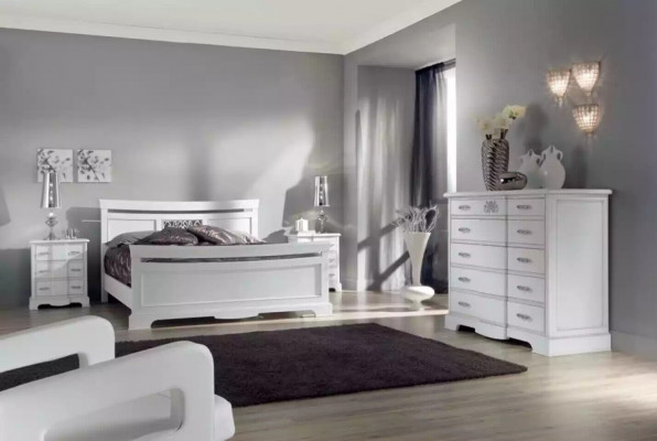 Lit 2x Tables de chevet 4 pièces Ensemble de chambre à coucher Moderne Luxueuse Chambre à coucher nouvelle