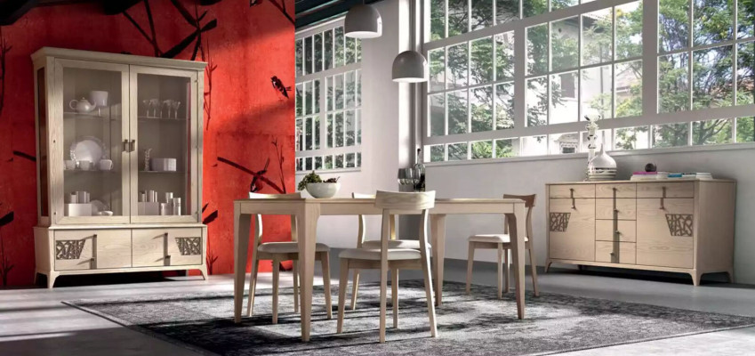 Ensemble Table Basse 4x Chaises Beige Ensemble de Vitrine Ensemble de Salle à Manger 7 pièces. Salle à Manger