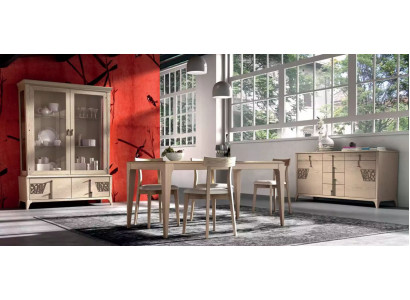 Ensemble Table Basse 4x Chaises Beige Ensemble de Vitrine Ensemble de Salle à Manger 7 pièces. Salle à Manger
