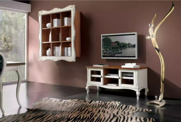 Unité murale, armoire murale, buffet bas de salon, ensemble de design classique de 2 pièces.