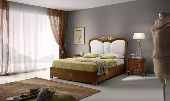 Ensemble de chambre à coucher Lit + 2x Tables de chevet Lits Meubles italiens 3 pièces.