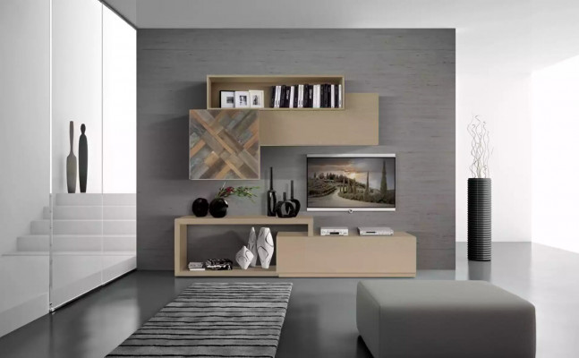 Meuble TV bas TV Armoire Étagères murales Salon Bois Luxe Unité murale Mobilier
