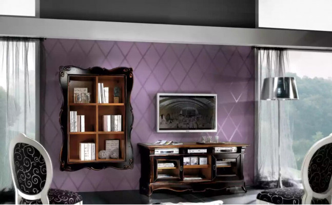 Meuble pour télévision avec étagères, unité murale pour salon, design classique en bois, nouveau mobilier.