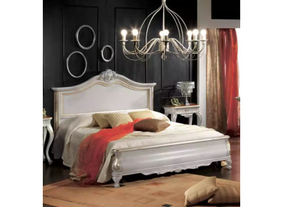 Cadre de lit double rembourré de luxe, blanc, design en bois, luxueux