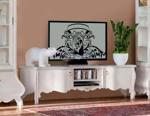 Mur Blanc Salle de séjour de luxe Meuble mural 2x Vitrines TV Buffet basique Classique